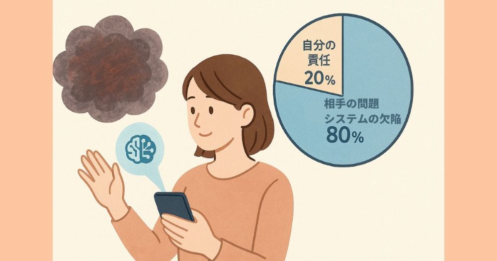 曖昧で捉えどころのないストレスを、AIが分析して円グラフに変換し、「自分でコントロールできない部分」が大多数であることを一目で理解させる手法を表現します。