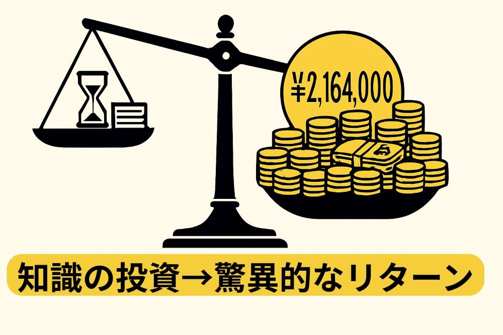 わずかな努力で莫大なリターンを得る高効率性を、天秤の不均衡さで表現