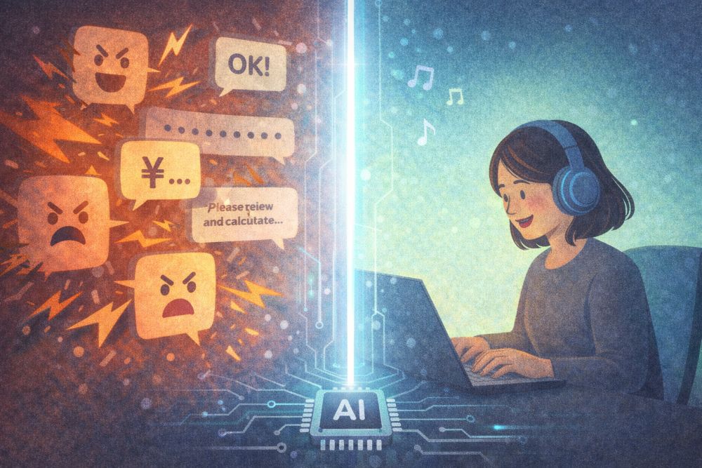 AIを交渉ストレスから働く母を守る防音壁やバリアとして表現